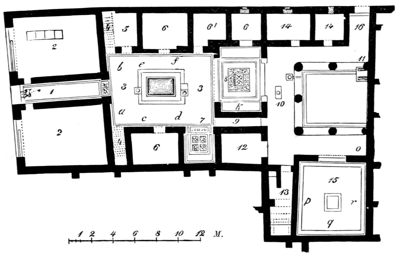 Historischer Grundriss des Hauses des tragischen Dichters nach August Mau, 1902.